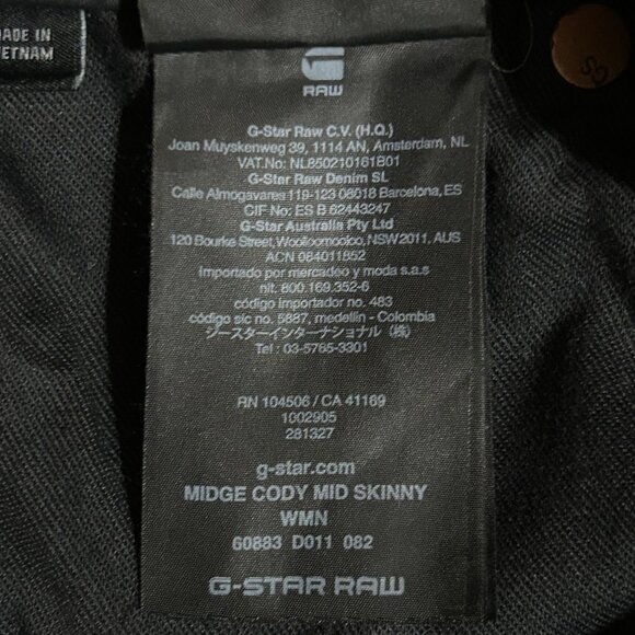 G-STAR RAW Midge Cody Mid Skinny Black Coated Jeans Size 23 ~ EUC - Picture 9 of 12